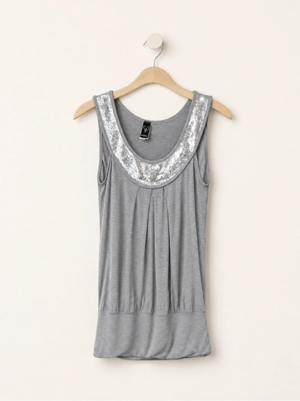 Windsor Silver Sequin Tank Top Sparkly Blouse Party Banded Hem